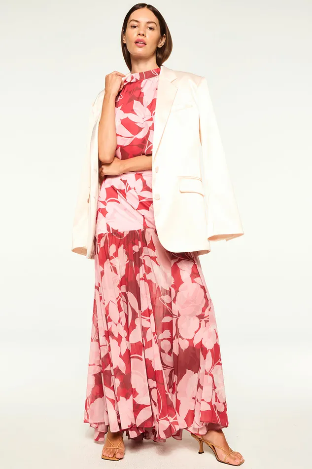 Misa Los Angeles Inah Top Flora Rosada Satin Women Tops