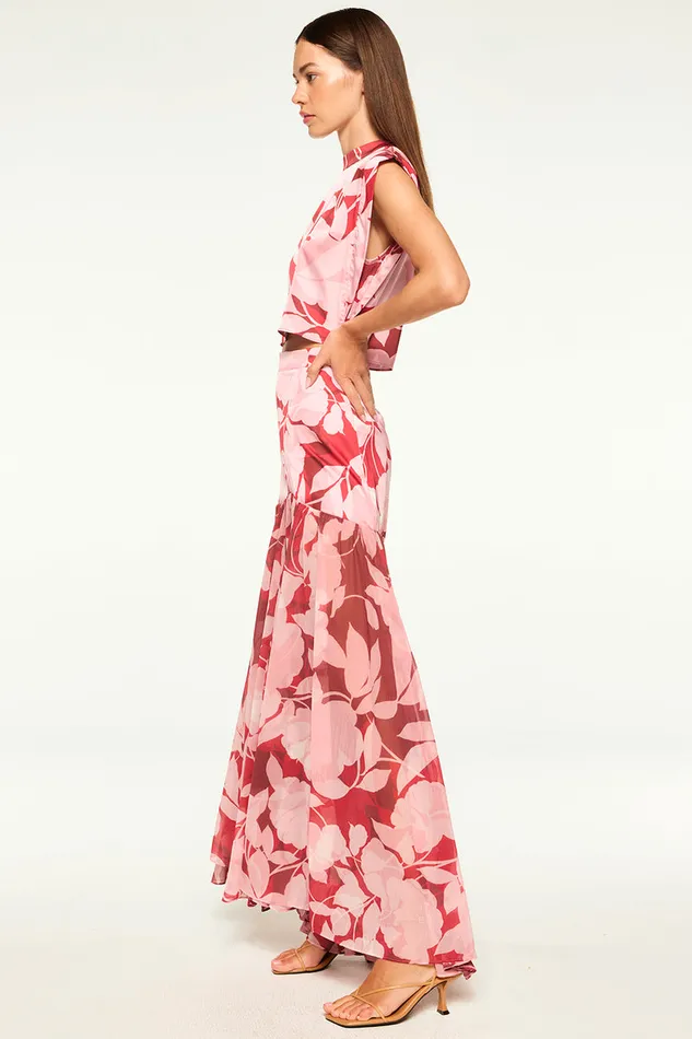 Misa Los Angeles Inah Top Flora Rosada Satin Women Tops