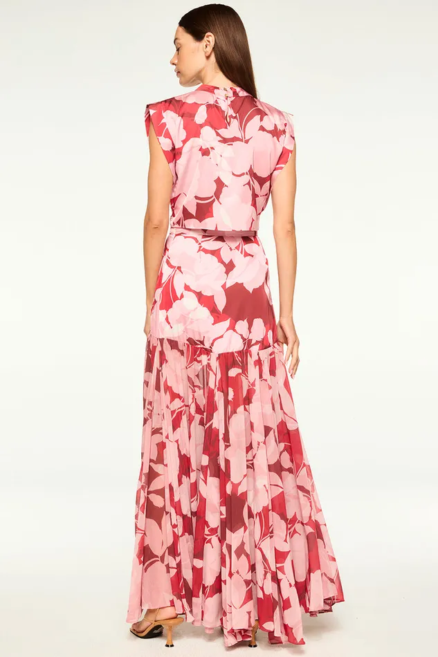 Misa Los Angeles Inah Top Flora Rosada Satin Women Tops