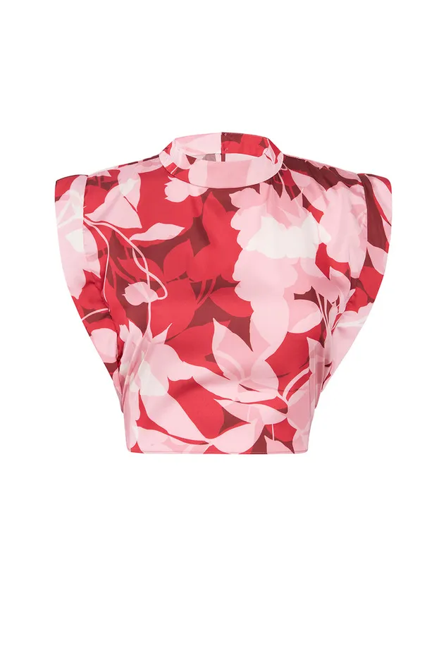 Misa Los Angeles Inah Top Flora Rosada Satin Women Tops