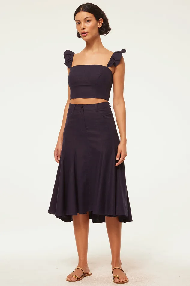 Misa Los Angeles Janet Skirt Navy Linen Women Matching Sets