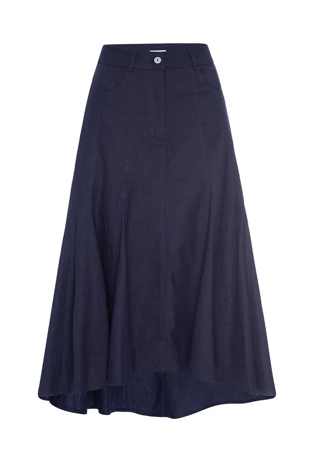 Misa Los Angeles Janet Skirt Navy Linen Women Matching Sets