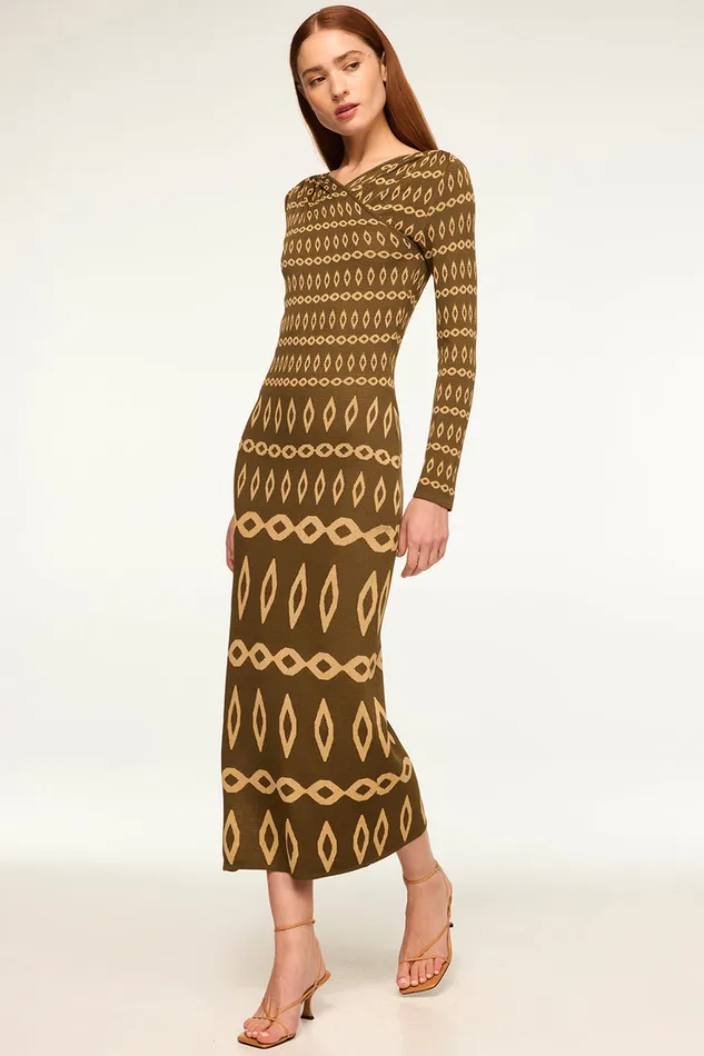 Misa Los Angeles Lainey Dress Olive Geo Stripe Women Dresses