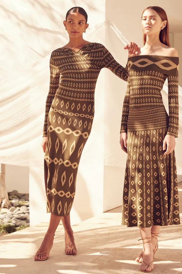 Misa Los Angeles Lainey Dress Olive Geo Stripe Women Dresses