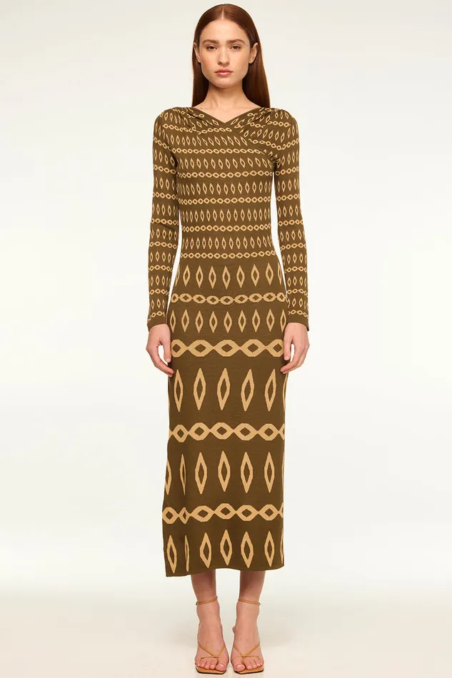 Misa Los Angeles Lainey Dress Olive Geo Stripe Women Dresses