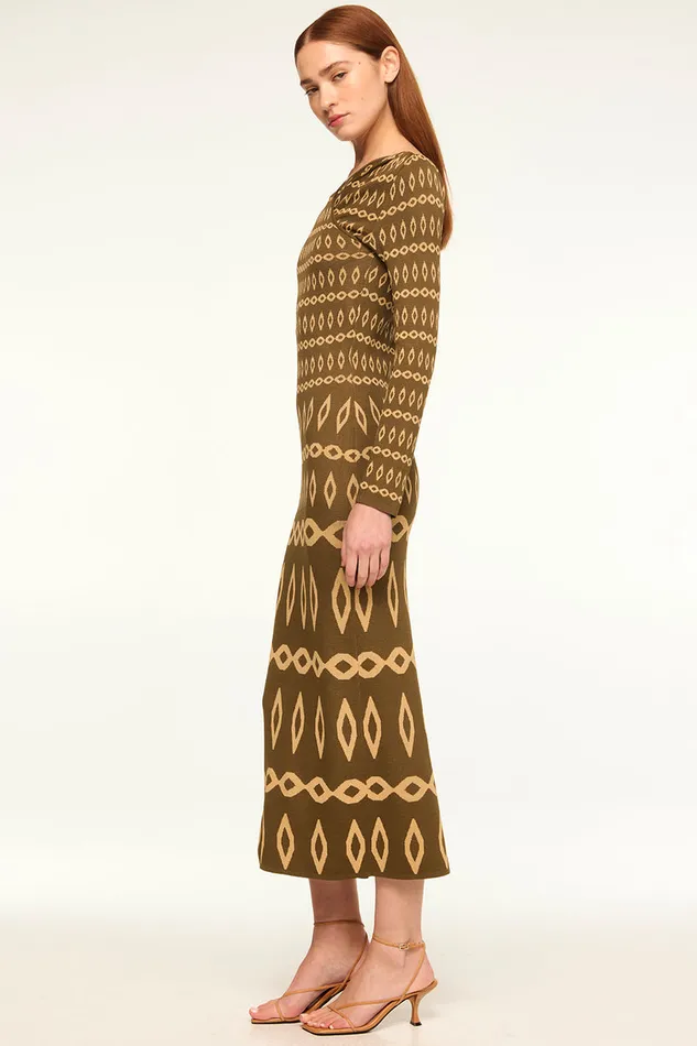 Misa Los Angeles Lainey Dress Olive Geo Stripe Women Dresses