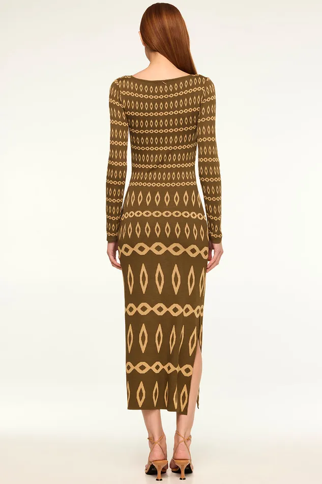 Misa Los Angeles Lainey Dress Olive Geo Stripe Women Dresses
