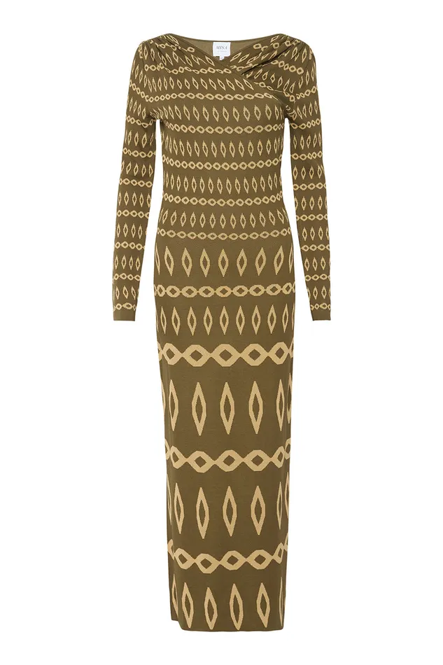 Misa Los Angeles Lainey Dress Olive Geo Stripe Women Dresses