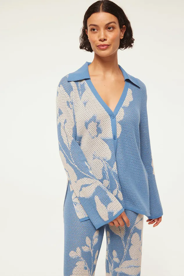Misa Los Angeles Lorca Top Blue Hibiscus Flora Women Knits