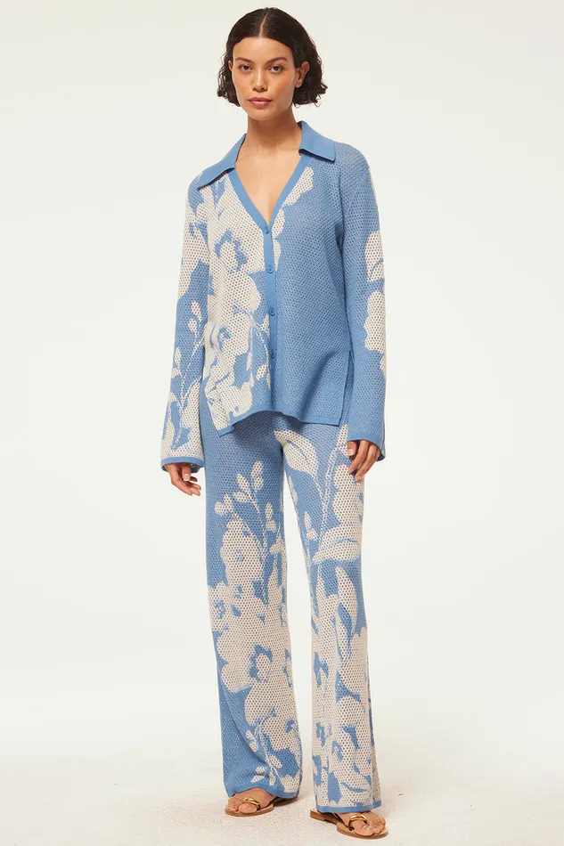 Misa Los Angeles Lorca Top Blue Hibiscus Flora Women Knits