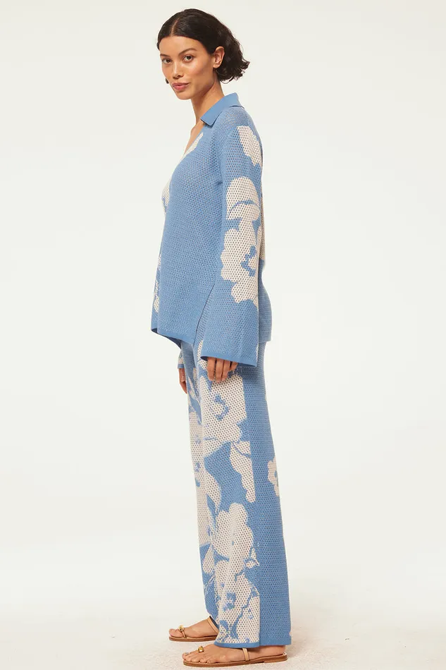 Misa Los Angeles Lorca Top Blue Hibiscus Flora Women Knits
