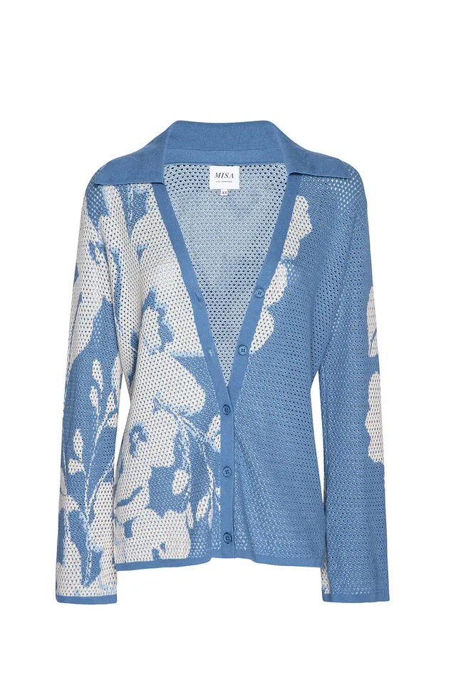 Misa Los Angeles Lorca Top Blue Hibiscus Flora Women Knits
