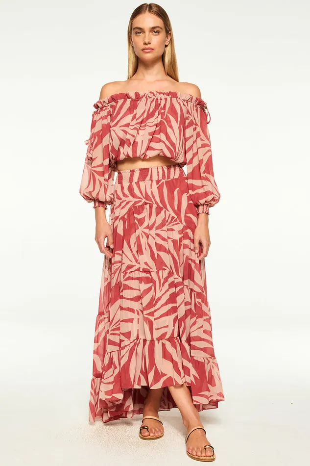 Misa Los Angeles Marie Skirt Rust Palm Frond Women Matching Sets
