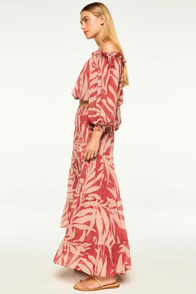 Misa Los Angeles Marie Skirt Rust Palm Frond Women Matching Sets