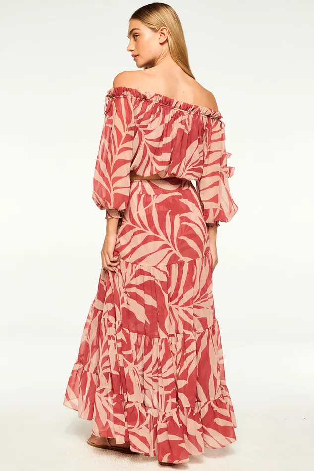 Misa Los Angeles Marie Skirt Rust Palm Frond Women Matching Sets