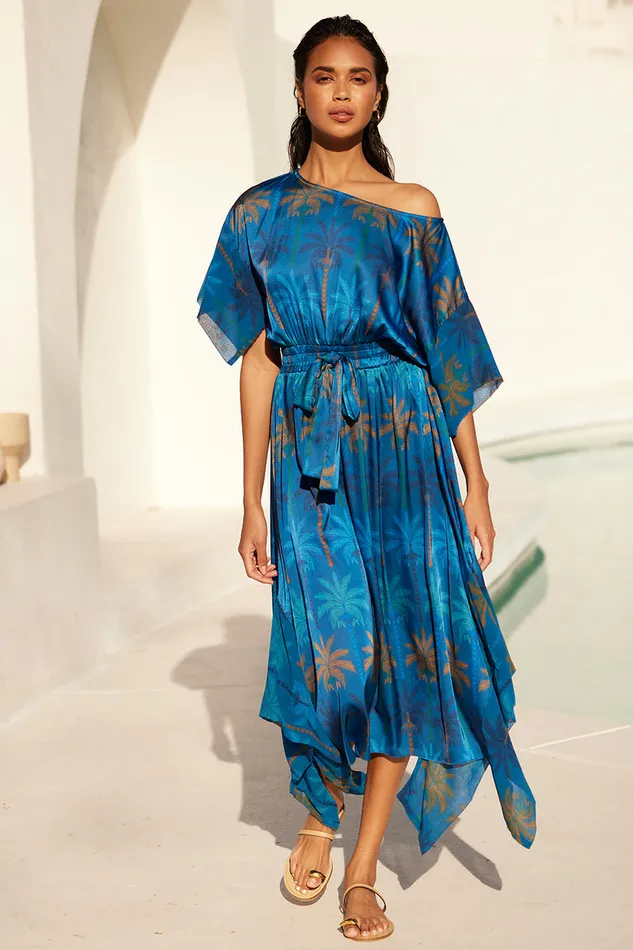Misa Los Angeles Martina Dress Cobalt Palms Mix Women Dresses