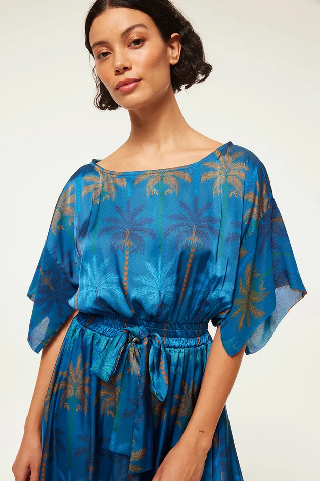 Misa Los Angeles Martina Dress Cobalt Palms Mix Women Dresses