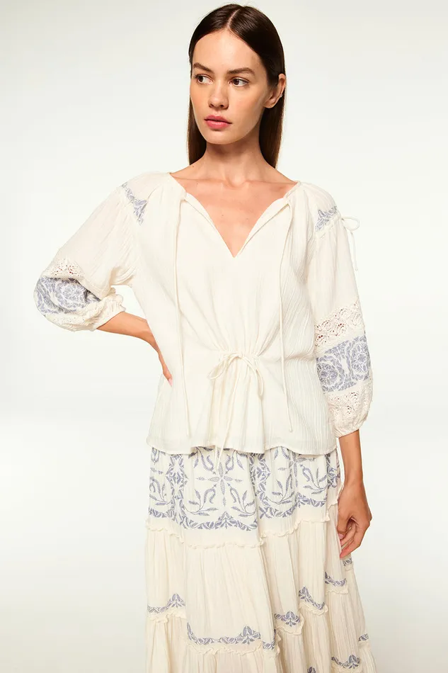 Misa Los Angeles Micah Top Ivory Embroidery Women Matching Sets
