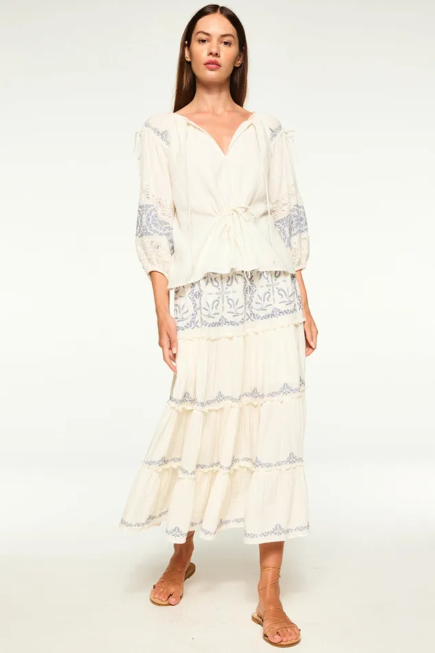 Misa Los Angeles Micah Top Ivory Embroidery Women Matching Sets