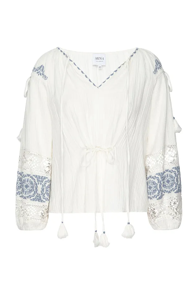 Misa Los Angeles Micah Top Ivory Embroidery Women Matching Sets
