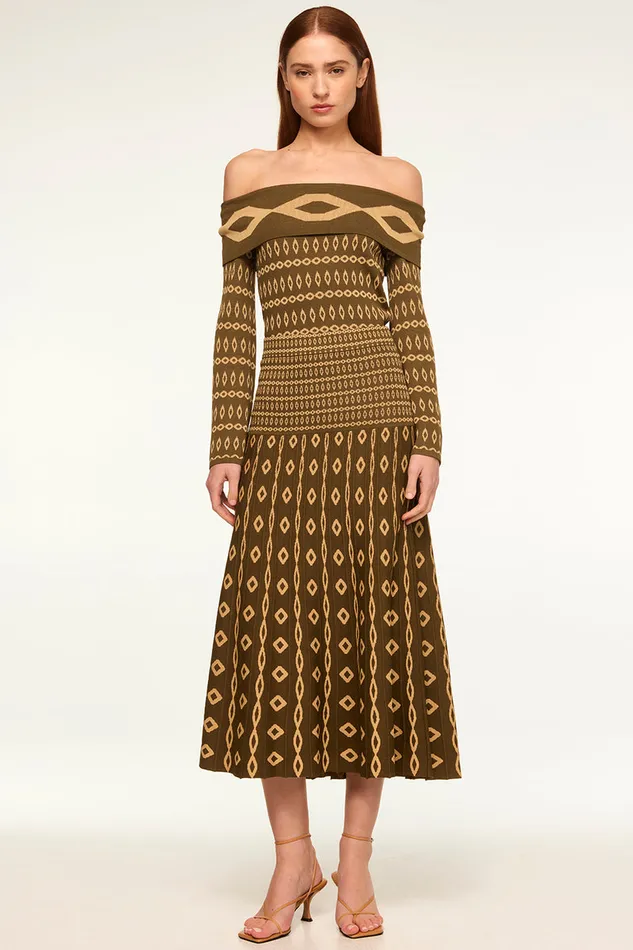 Misa Los Angeles Milani Skirt Olive Geo Stripe Women Matching Sets