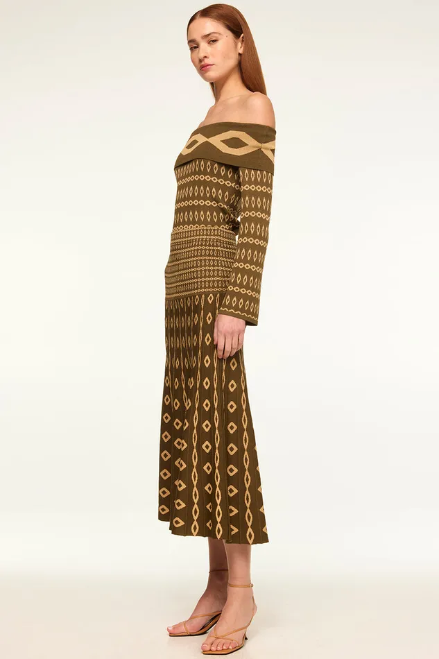 Misa Los Angeles Milani Skirt Olive Geo Stripe Women Matching Sets