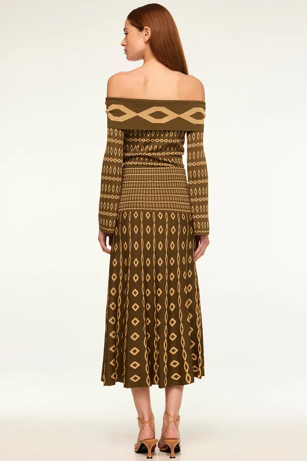 Misa Los Angeles Milani Skirt Olive Geo Stripe Women Matching Sets