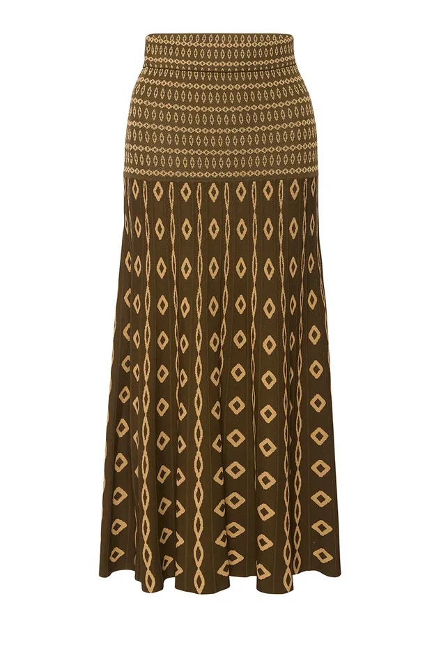 Misa Los Angeles Milani Skirt Olive Geo Stripe Women Matching Sets