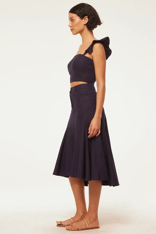 Misa Los Angeles Miya Top Navy Linen Women Matching Sets