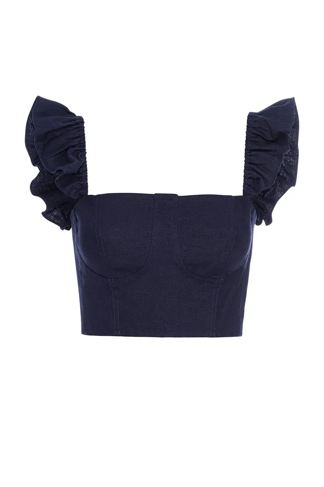 Misa Los Angeles Miya Top Navy Linen Women Matching Sets
