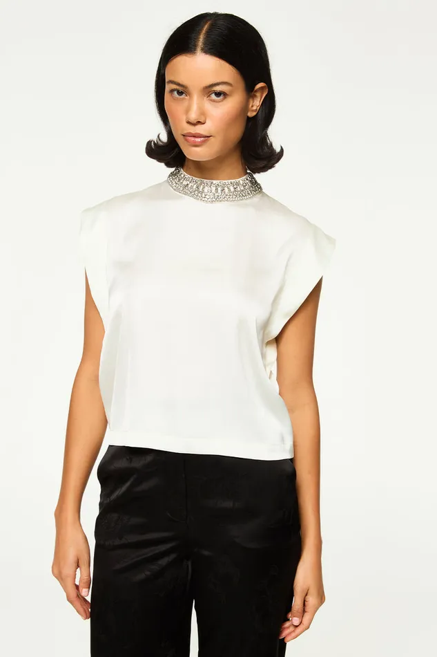 Misa Los Angeles Riley Top Ivory Satin Women Tops