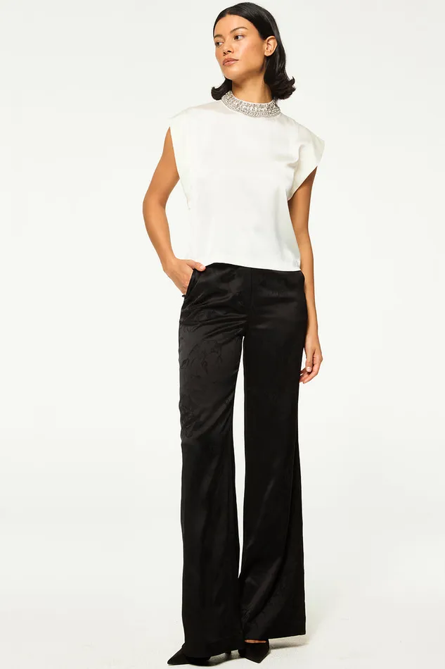 Misa Los Angeles Riley Top Ivory Satin Women Tops