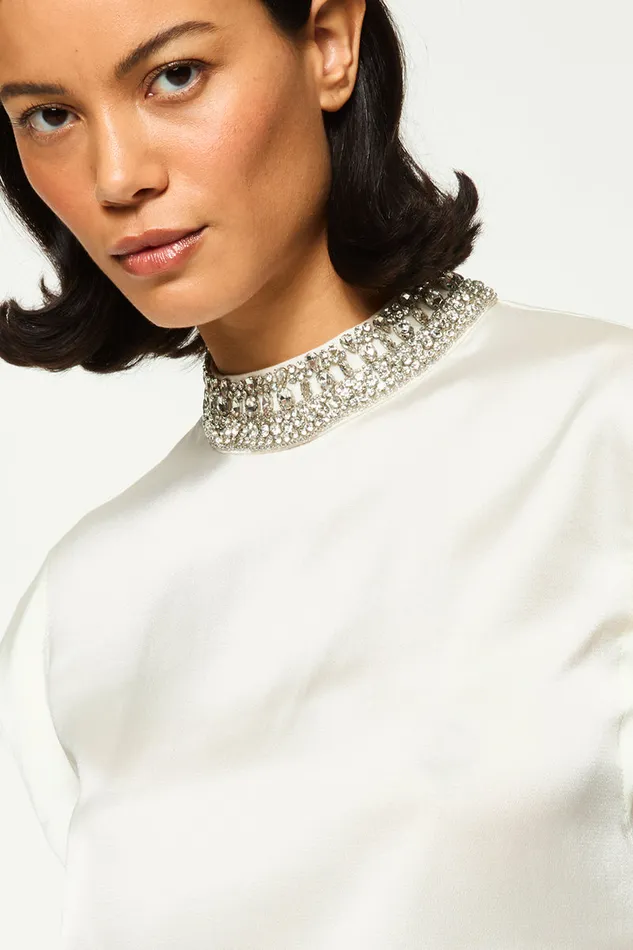 Misa Los Angeles Riley Top Ivory Satin Women Tops