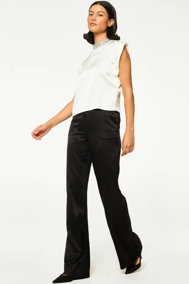 Misa Los Angeles Riley Top Ivory Satin Women Tops