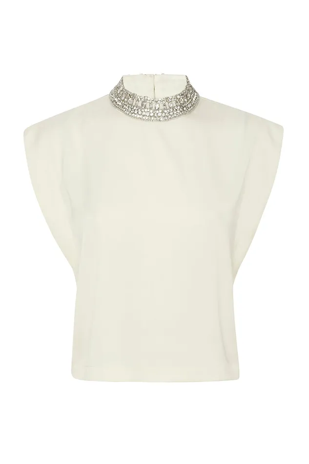 Misa Los Angeles Riley Top Ivory Satin Women Tops