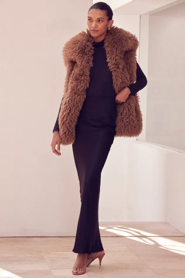 Misa Los Angeles Ryleigh Vest Latte Faux Fur Women Tops