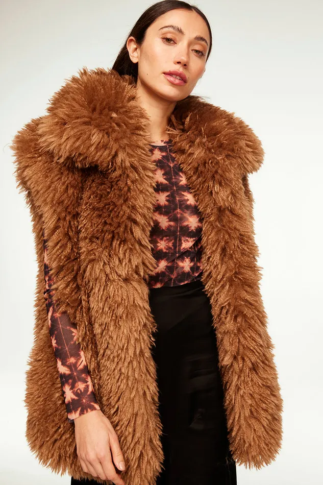 Misa Los Angeles Ryleigh Vest Latte Faux Fur Women Tops