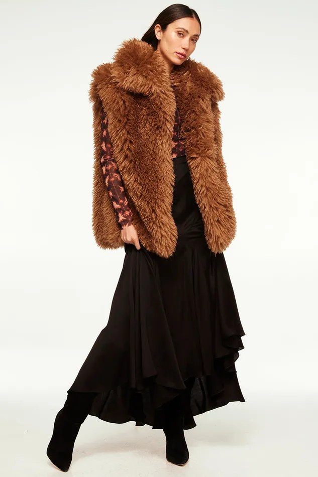 Misa Los Angeles Ryleigh Vest Latte Faux Fur Women Tops