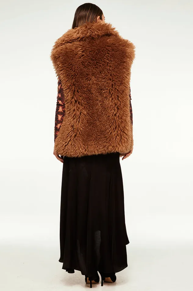 Misa Los Angeles Ryleigh Vest Latte Faux Fur Women Tops