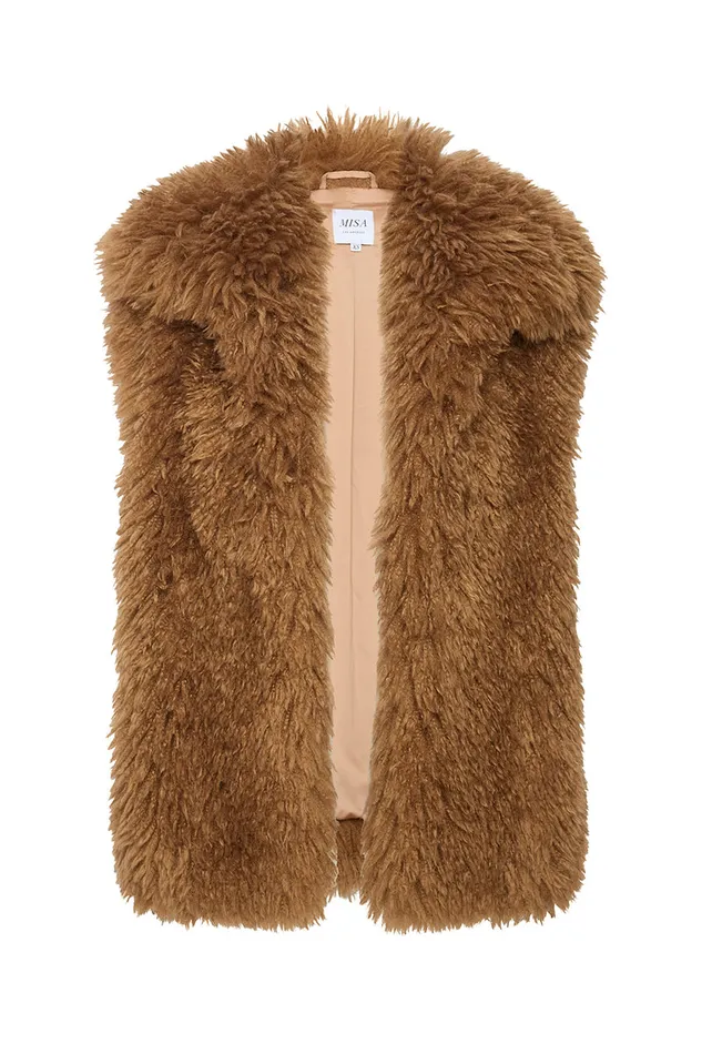 Misa Los Angeles Ryleigh Vest Latte Faux Fur Women Tops