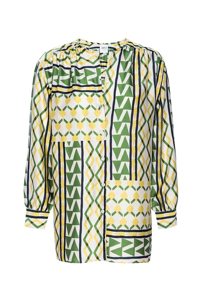 Misa Los Angeles Teodora Top Limoncello Geo Satin Women Tops