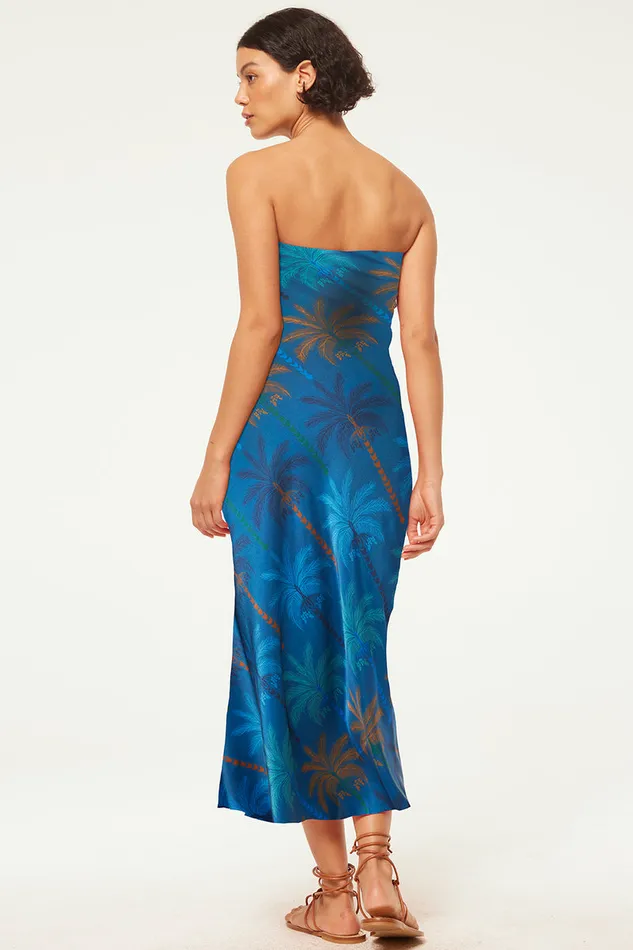 Misa Los Angeles Thara Dress Cobalt Palms Satin Women Dresses