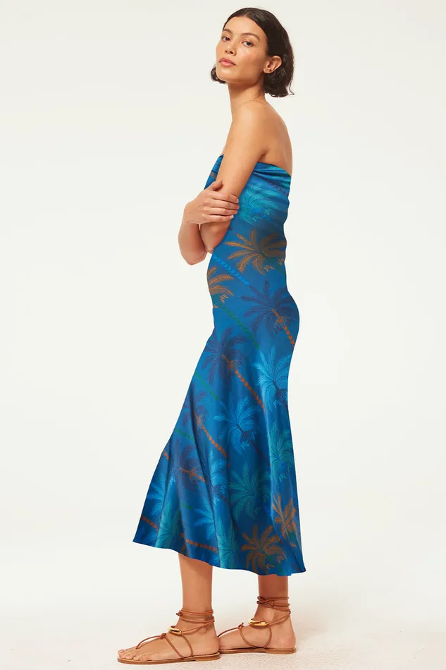 Misa Los Angeles Thara Dress Cobalt Palms Satin Women Dresses