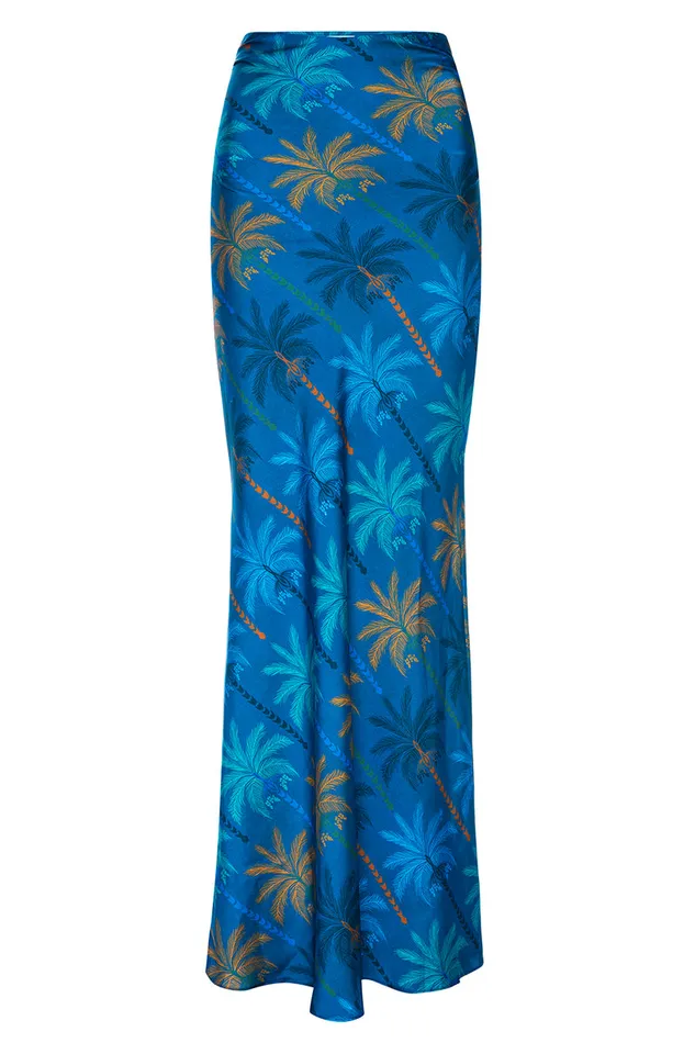 Misa Los Angeles Thara Dress Cobalt Palms Satin Women Dresses