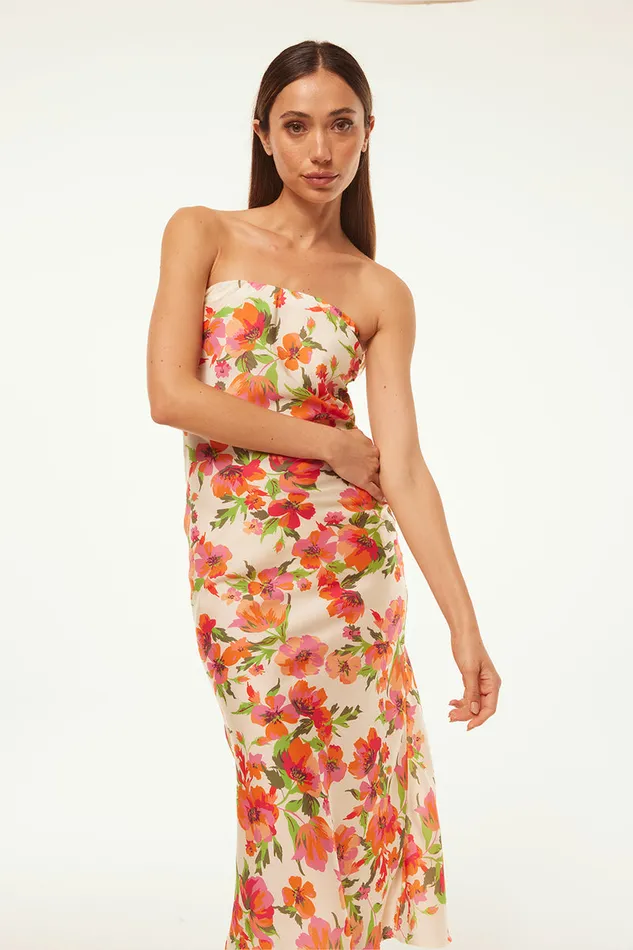 Misa Los Angeles Thara Dress Palmarei Blooms Satin Women Dresses