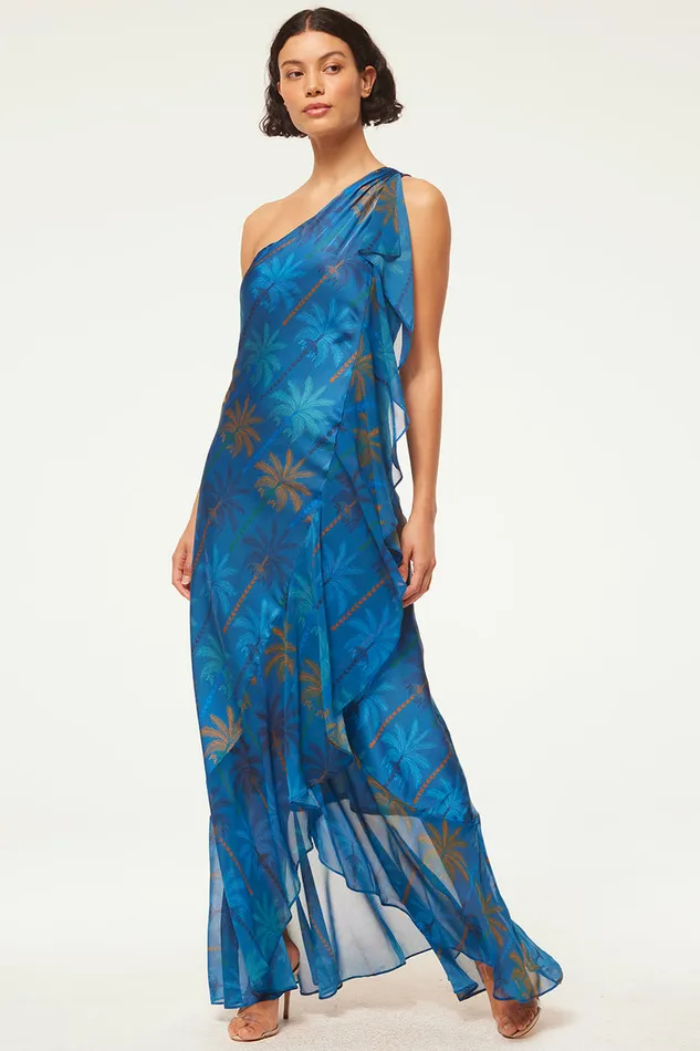 Misa Los Angeles Zephyr Dress Cobalt Palms Mix Women Dresses