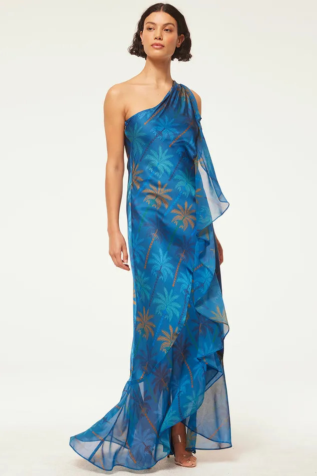 Misa Los Angeles Zephyr Dress Cobalt Palms Mix Women Dresses