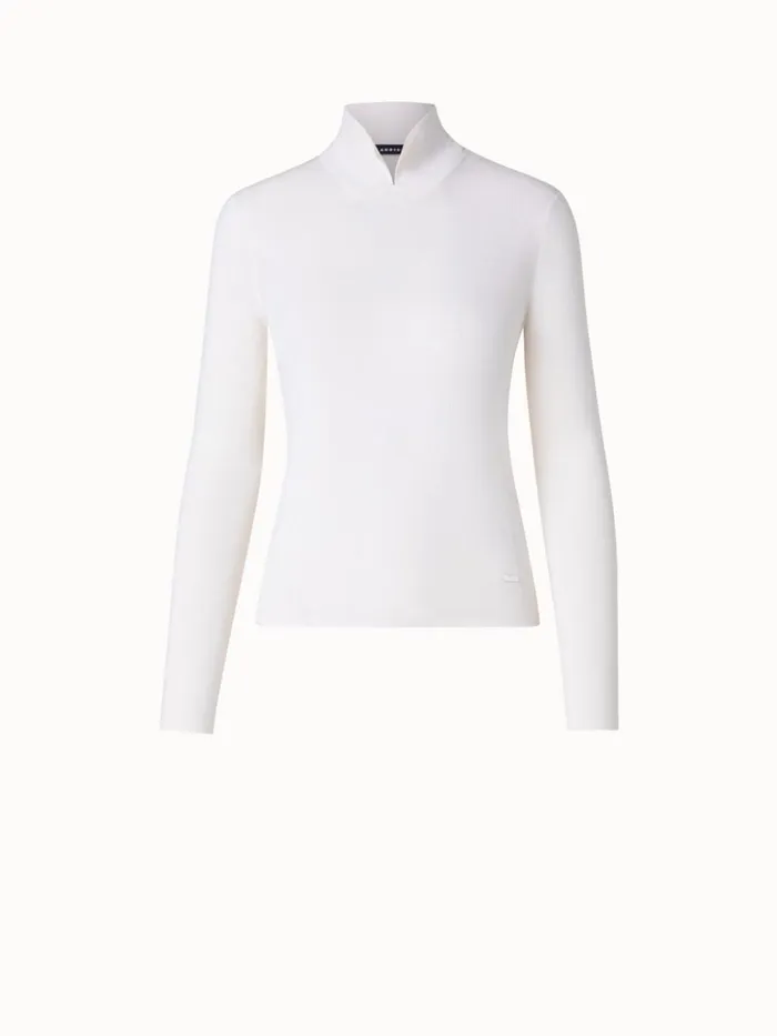 Mock Neck Knit Pullover In Cashmere And Silk Offwhite Women Akris Knitwear