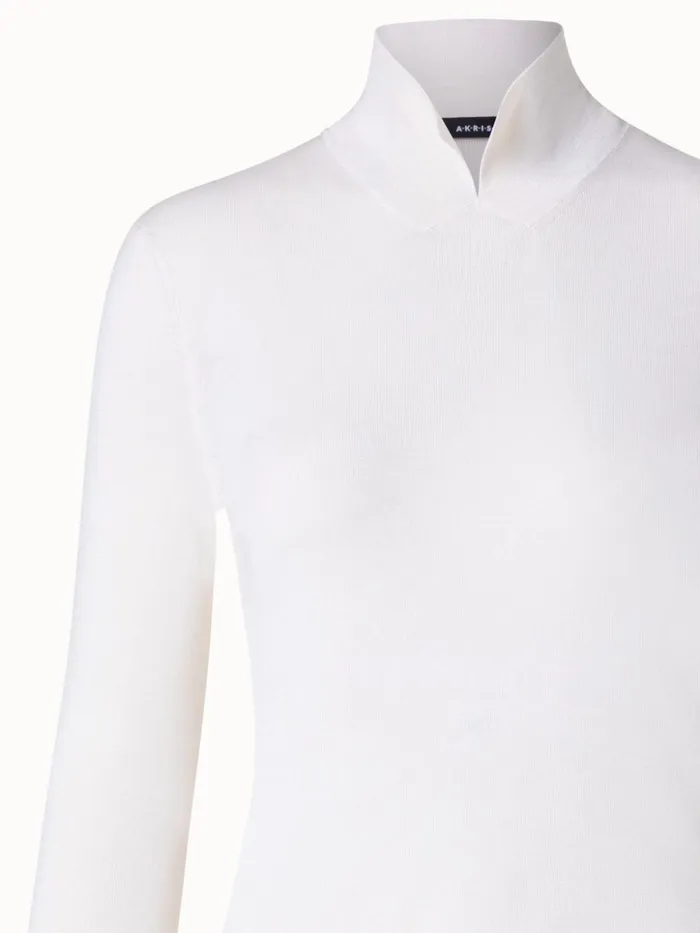 Mock Neck Knit Pullover In Cashmere And Silk Offwhite Women Akris Knitwear