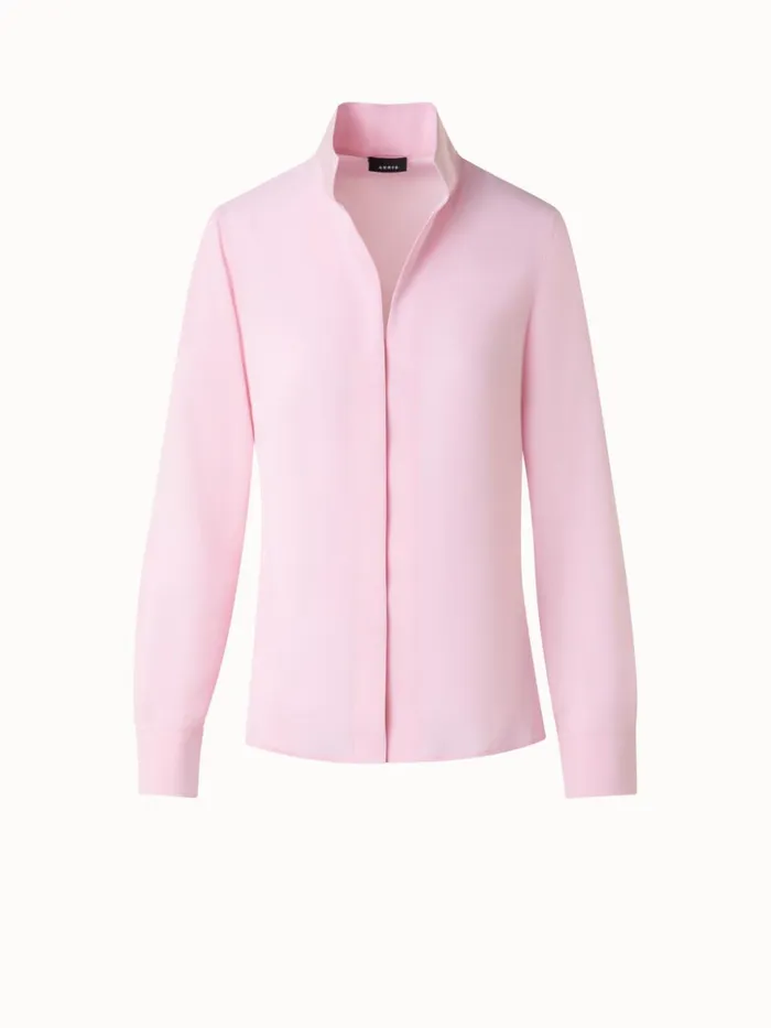 Mock Neck Silk Blouse Lotus Women Akris Blouses